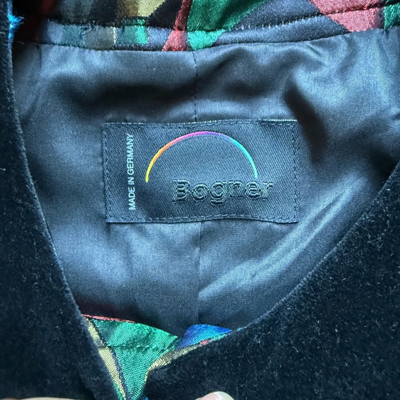 BOGNER Vintage Multicolor Geometric Pattern Jacket Black Velvet Trim Gold Button - Picture 3 of 10